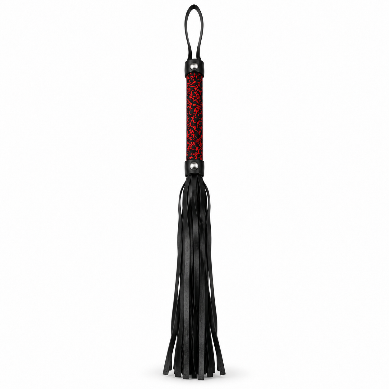 Міні-флоггер DS Fetish з металевими заклепками та червоно-чорним візерунком, чорний