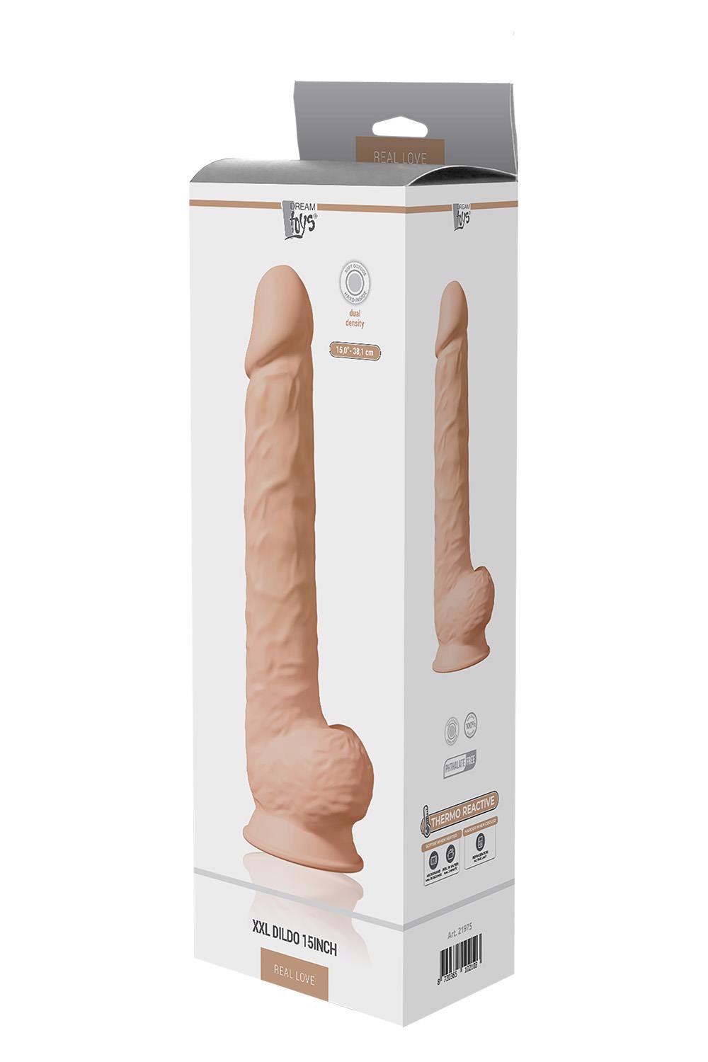 Фаллоимитатор гигантский реалистичный Dreamtoys Real Love на присоске с мошонкой, бежевый