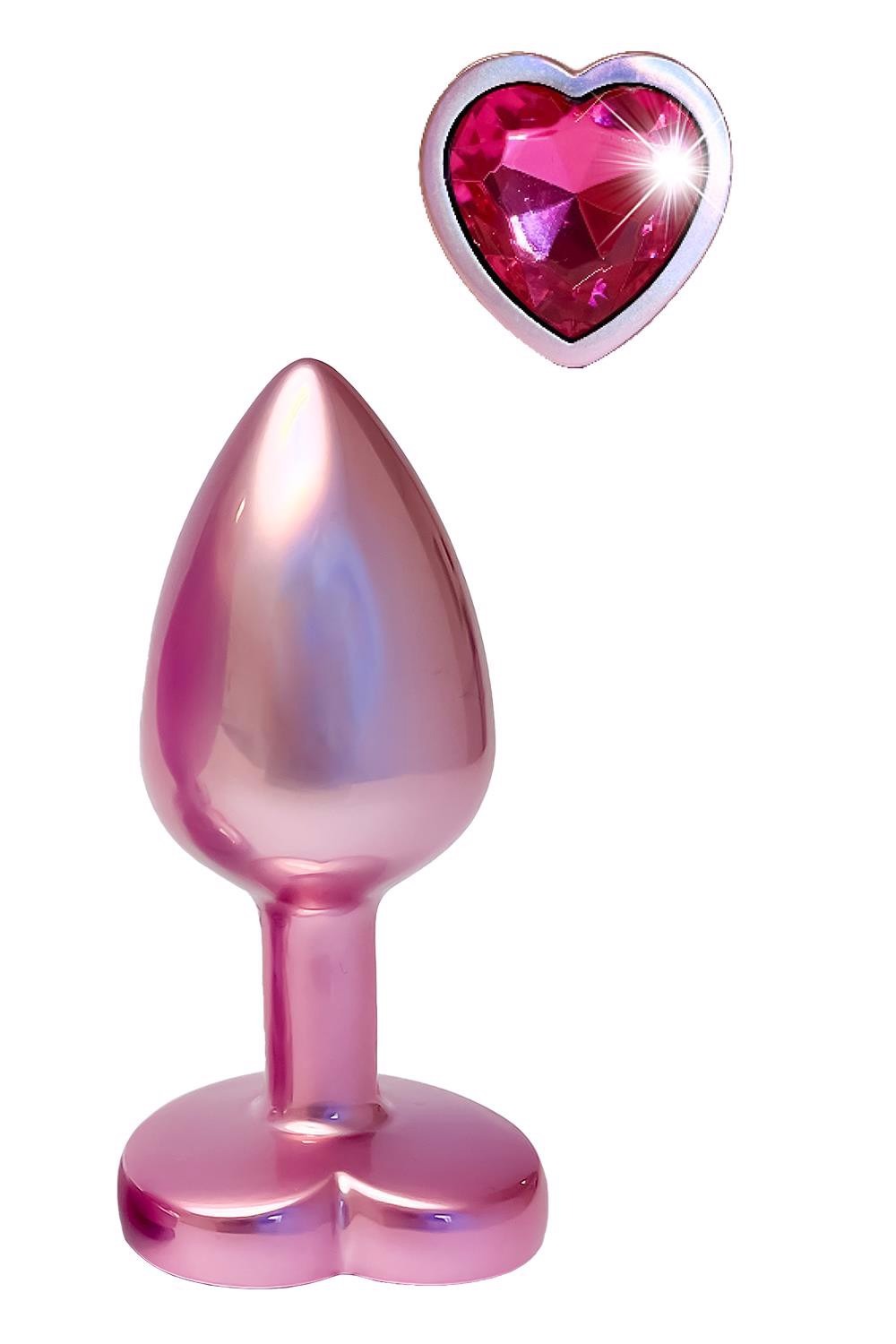 Анальная пробка розовая Dream Toys Gleaming Love с декоративным камнем в виде сердца, S