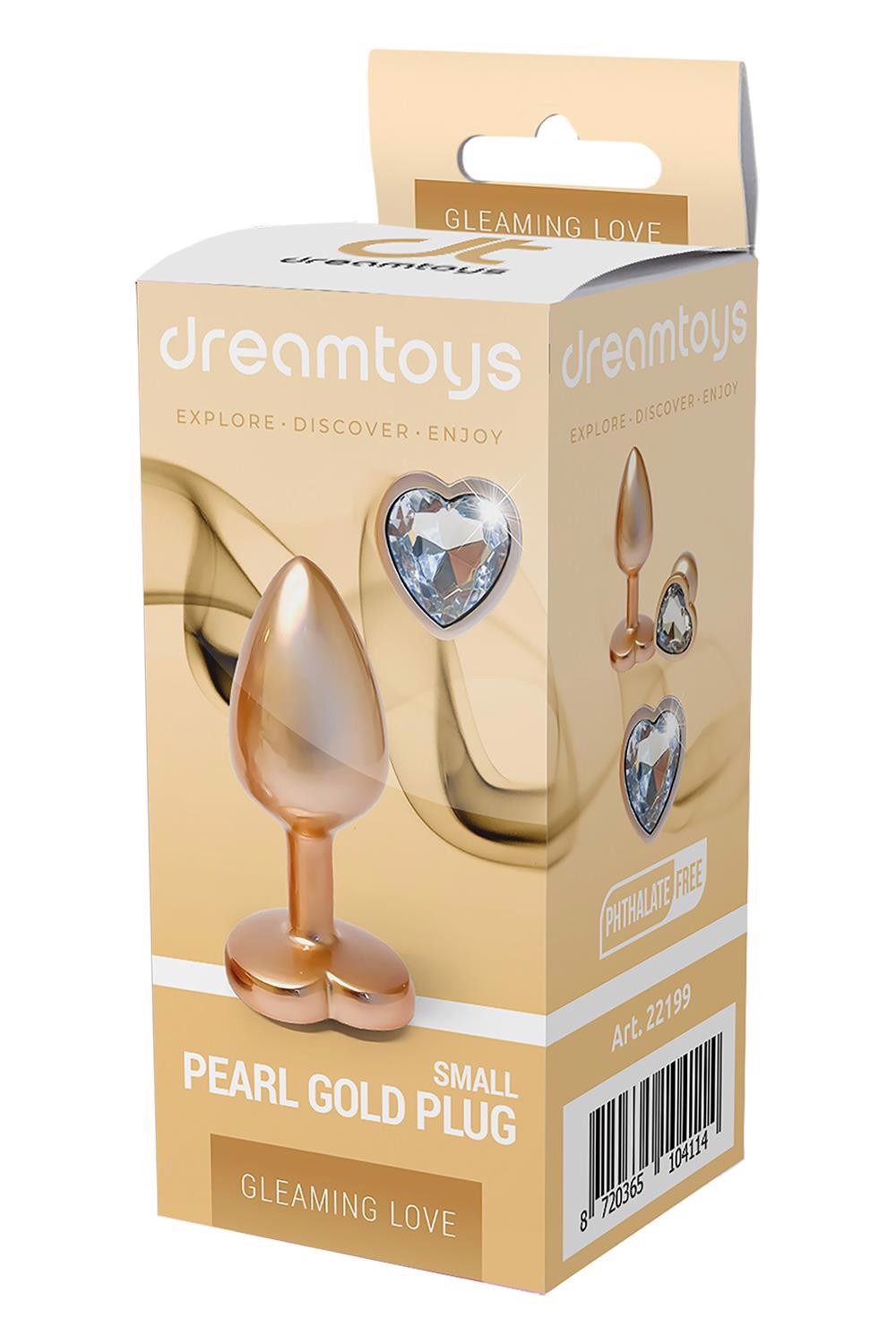 Алюминиевая анальная пробка золотистая Dream Toys Gleaming Love с декоративным белым камнем, S