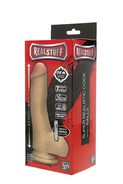 Вібратор REALSTUFF реалістичний на присосці, з мошонкою