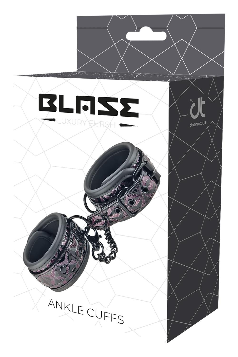 Поножі з фіолетовим тисненням Dream toys BLAZE Luxury Fetish на ланцюжку чорного кольору