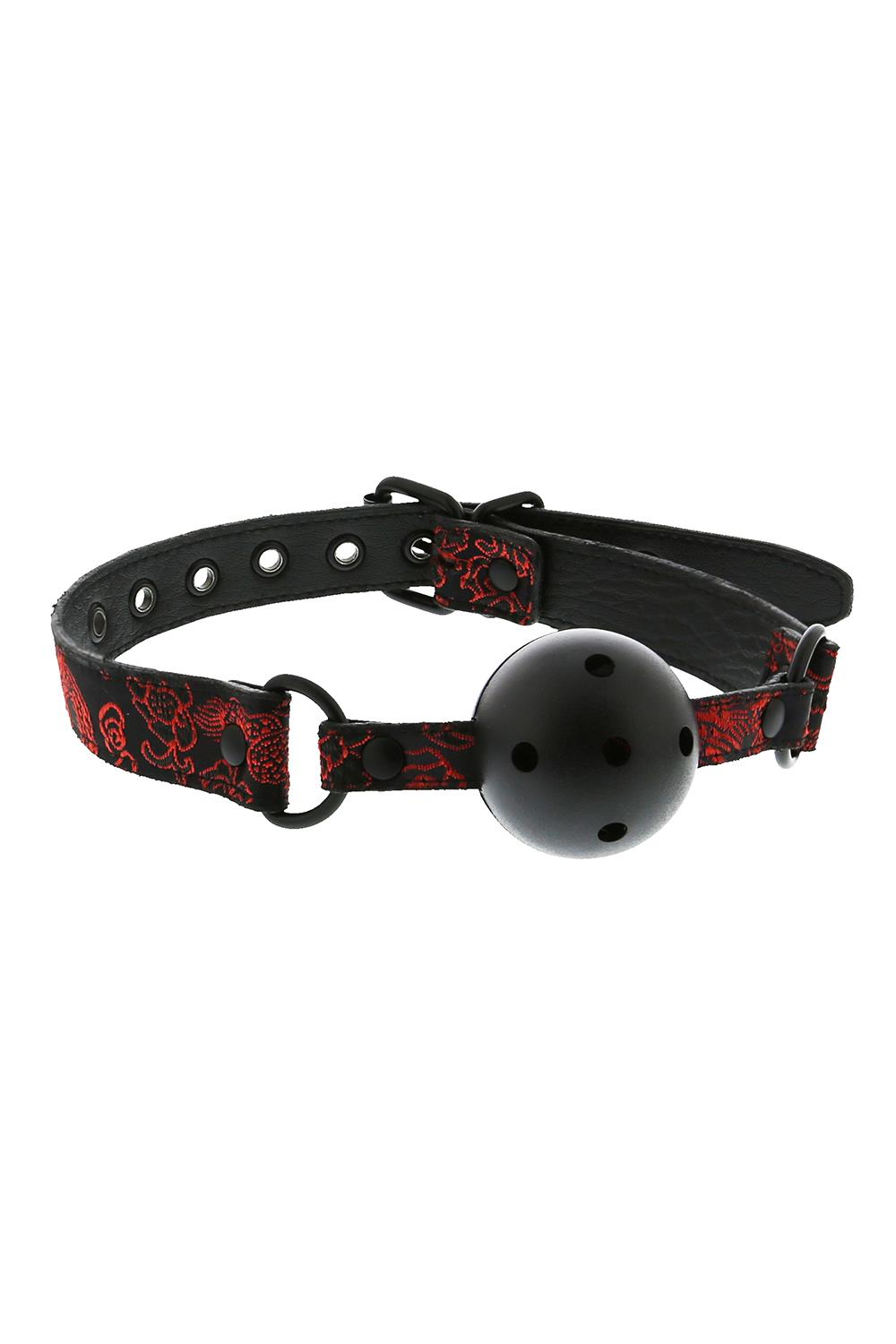 Кляп черный Dream Toys Blaze Deluxe с красным узором в виде вышивки