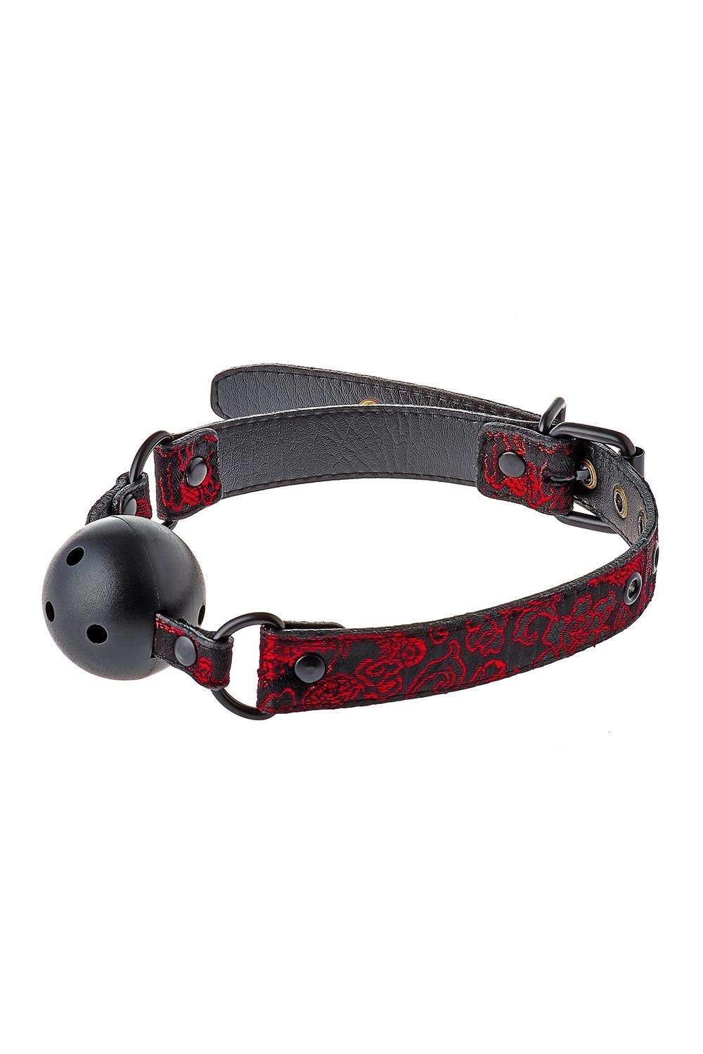 Кляп черный Dream Toys Blaze Deluxe с красным узором в виде вышивки