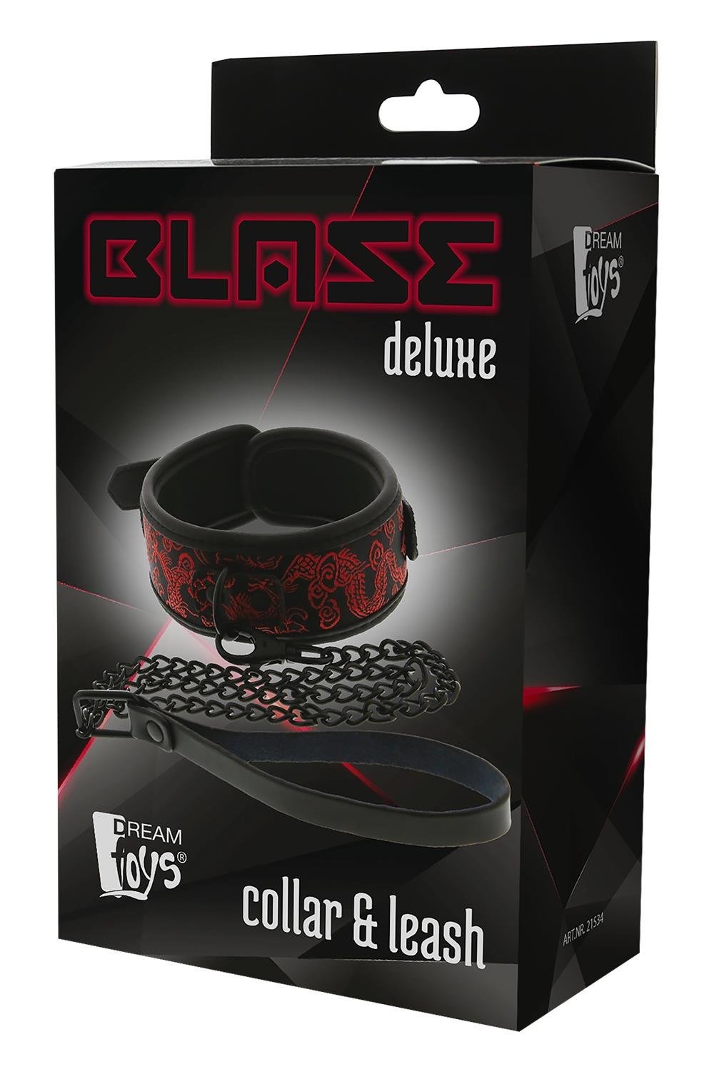 Нашийник з повідцем чорні Dream Toys Blaze Deluxe з червоним візерунком у вигляді вишивки