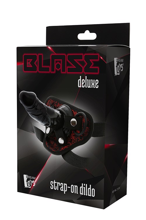 Знімний страпон Dream Toys Blaze Deluxe Strap-On Dildo на чорних трусиках з червоною вишивкою