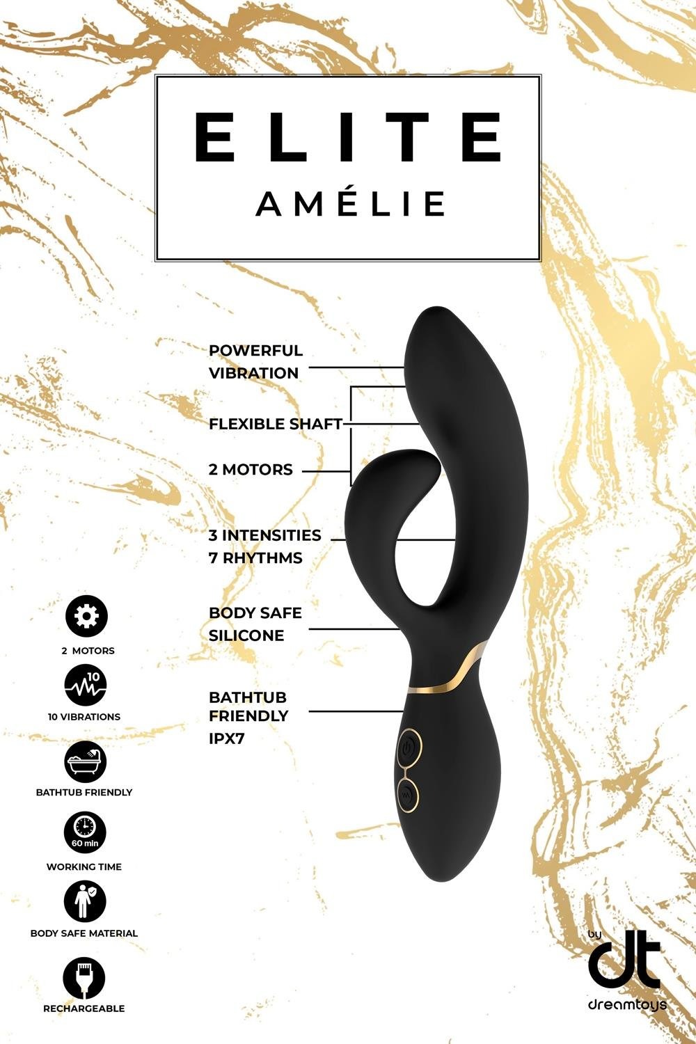 Вібромасажер кролик Dream Toys ELITE AMELIE чорний