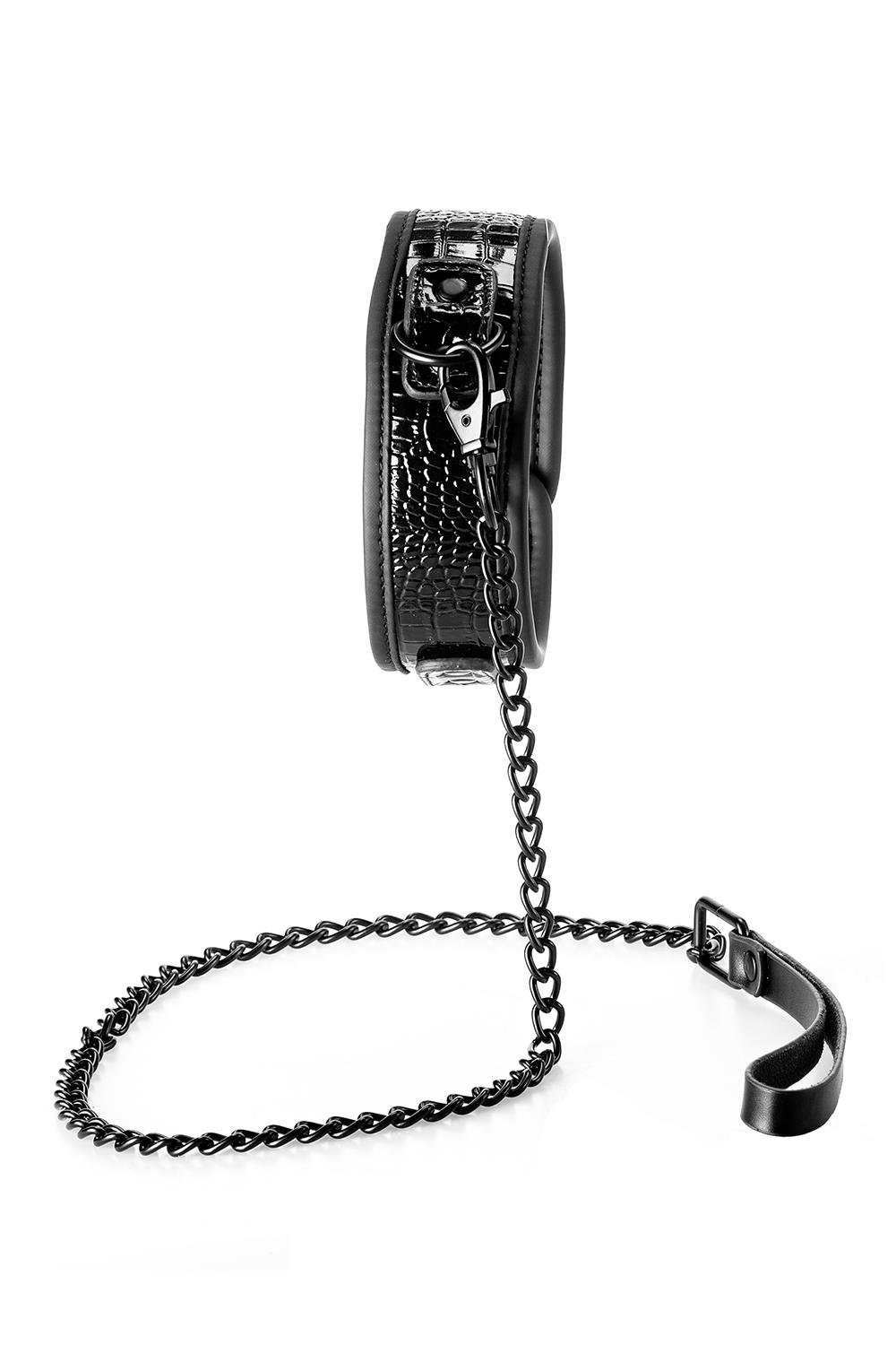 Нашийник з повідцем BLAZE LUXURY COLLAR AND LEASH CROCO BLACK