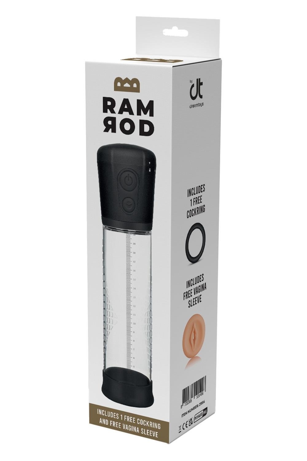 Вакуумна помпа Dream Toys RAMROD з ерекційним кільцем та насадкою, чорний-прозорий