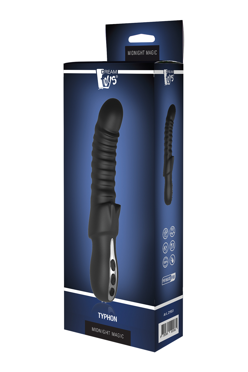 Двойной вибратор рельефный Dream Toys Midnight Magic Typhon черный, 23 х 4 см