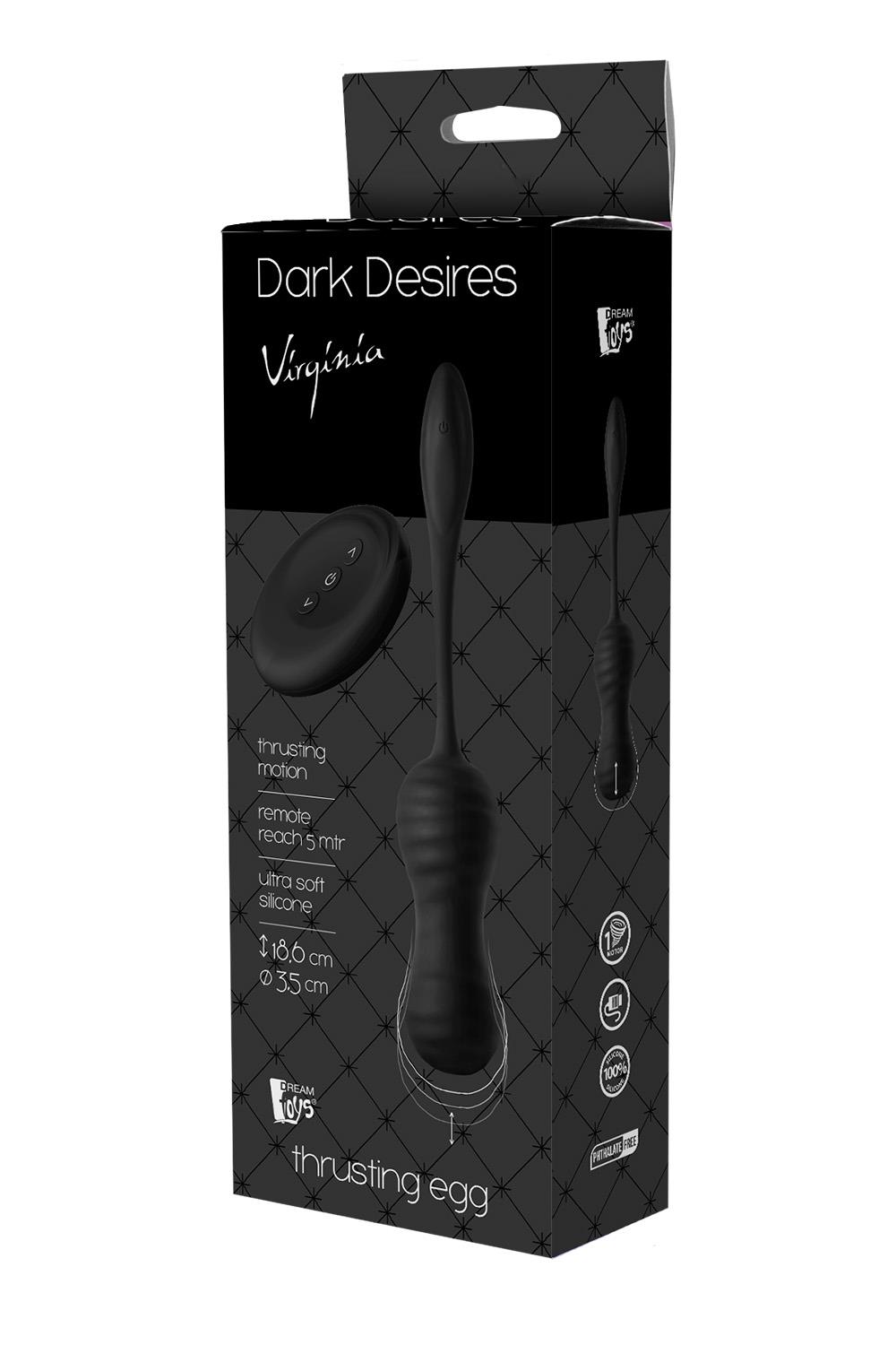 Виброяйцо с пультом управления Dream Toys Dark Desires Virginia черный, 18.6 х 3.5 см