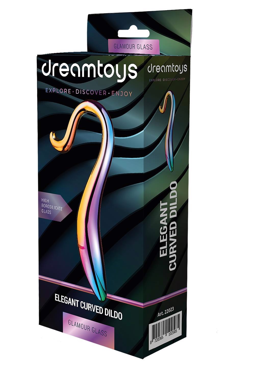 Вигнутий скляний фалоімітатор Dream Toys Glamour Glass, різнокольоровий