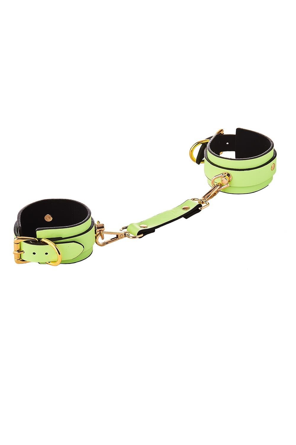 Наручники люминесцентные DreamToys Radiant Glow In The Dark с золотистой фурнитурой, зеленые