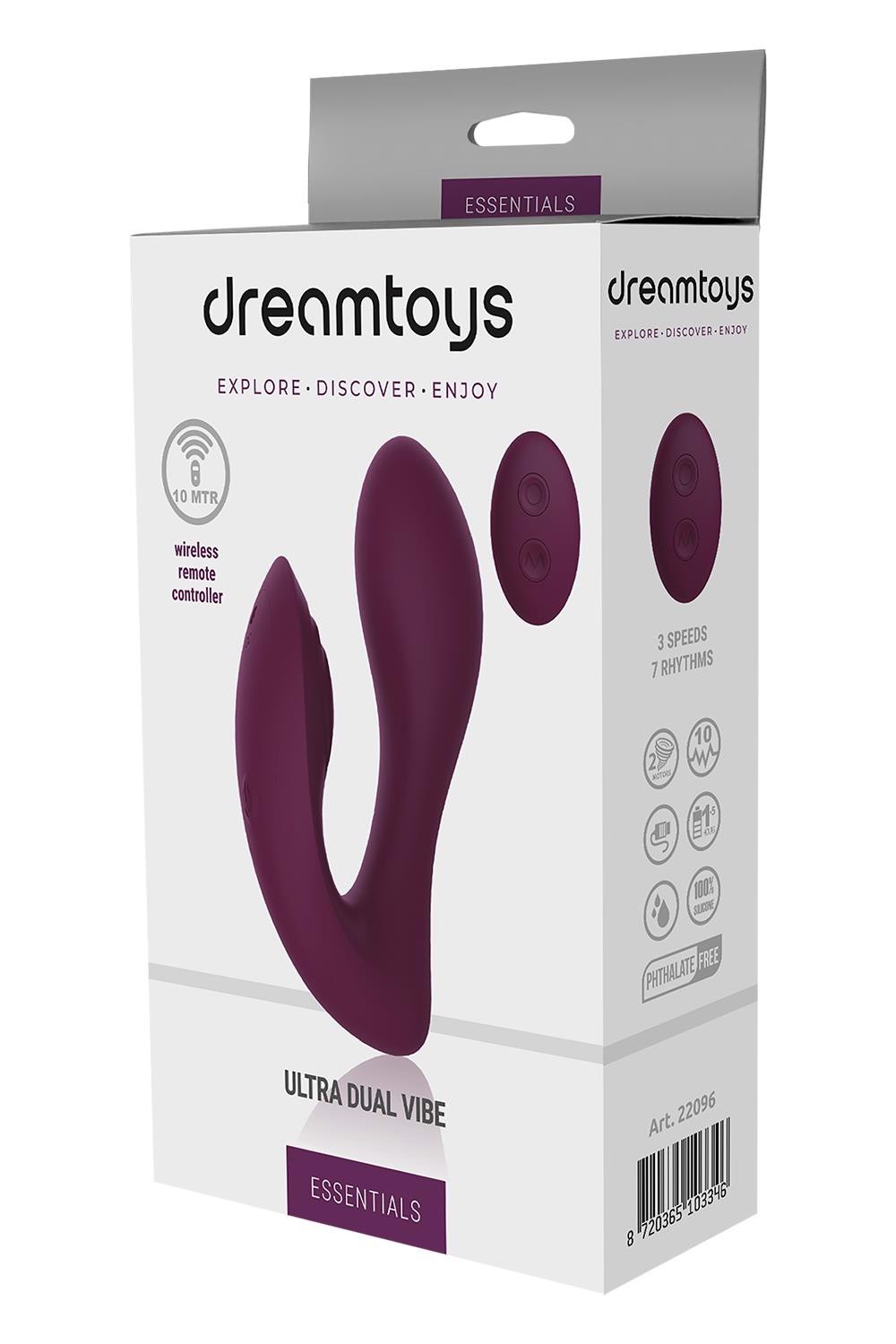 Вібратор подвійний стимуляцією з пультом керування Dream Toys Essentials Ultra Dual Vibe, фіолетовий