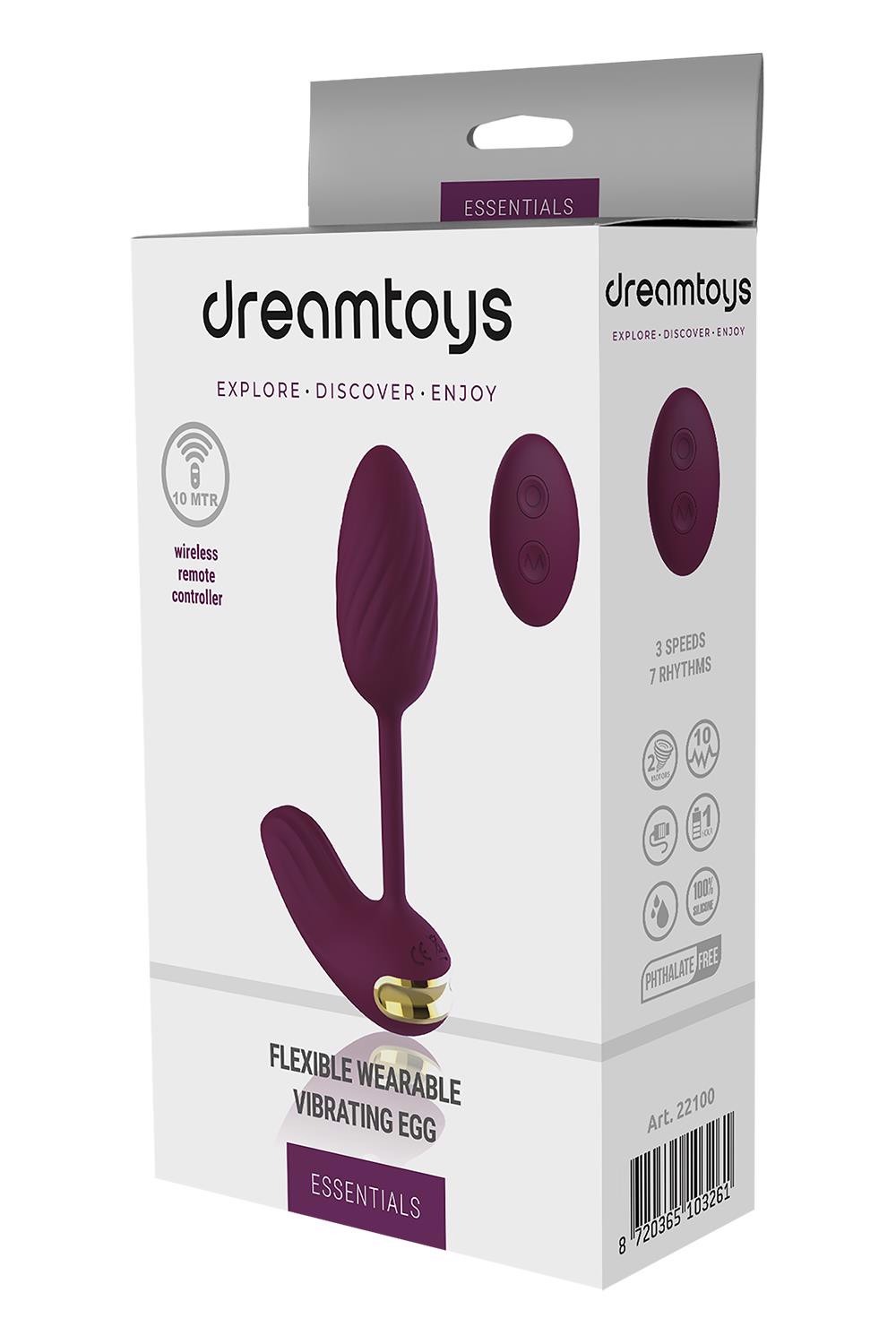 Віброяйце гнучке з пультом керування Dream Toys Essentials, фіолетовий