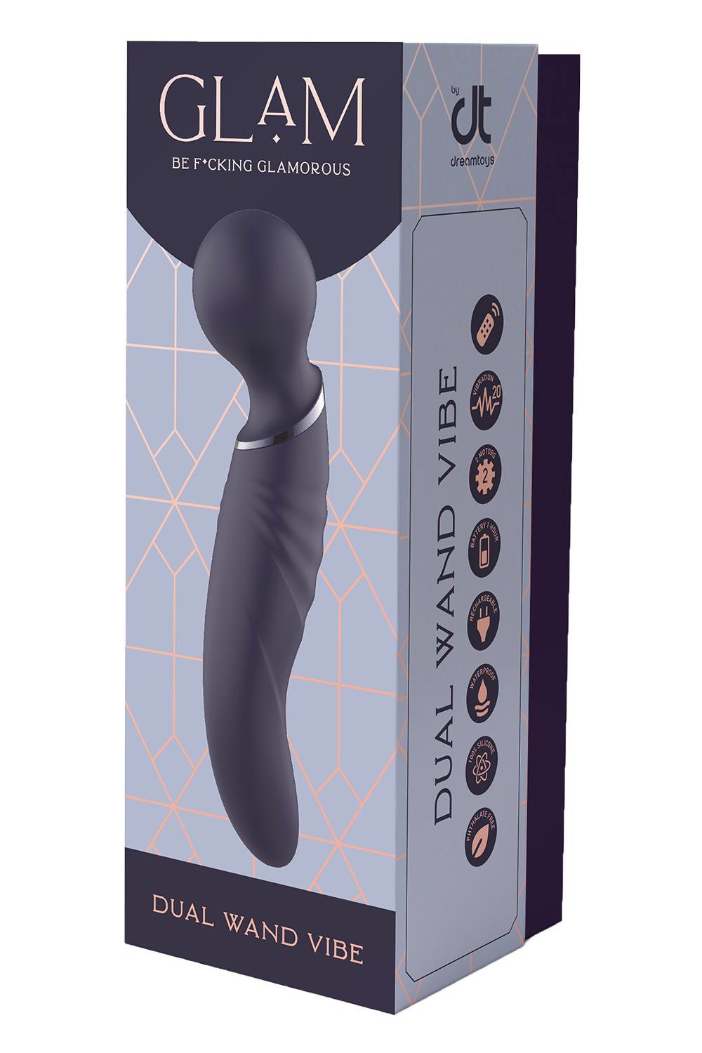 Вібратор мікрофон вигнутий подвійний стимуляції Dream Toys Glam Dual Wand Vibe, фіолетовий