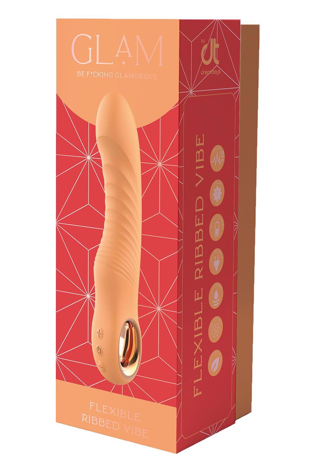 Вибратор ребристый Dream Toys Glam Flexible Ribbed Vibe, оранжевый