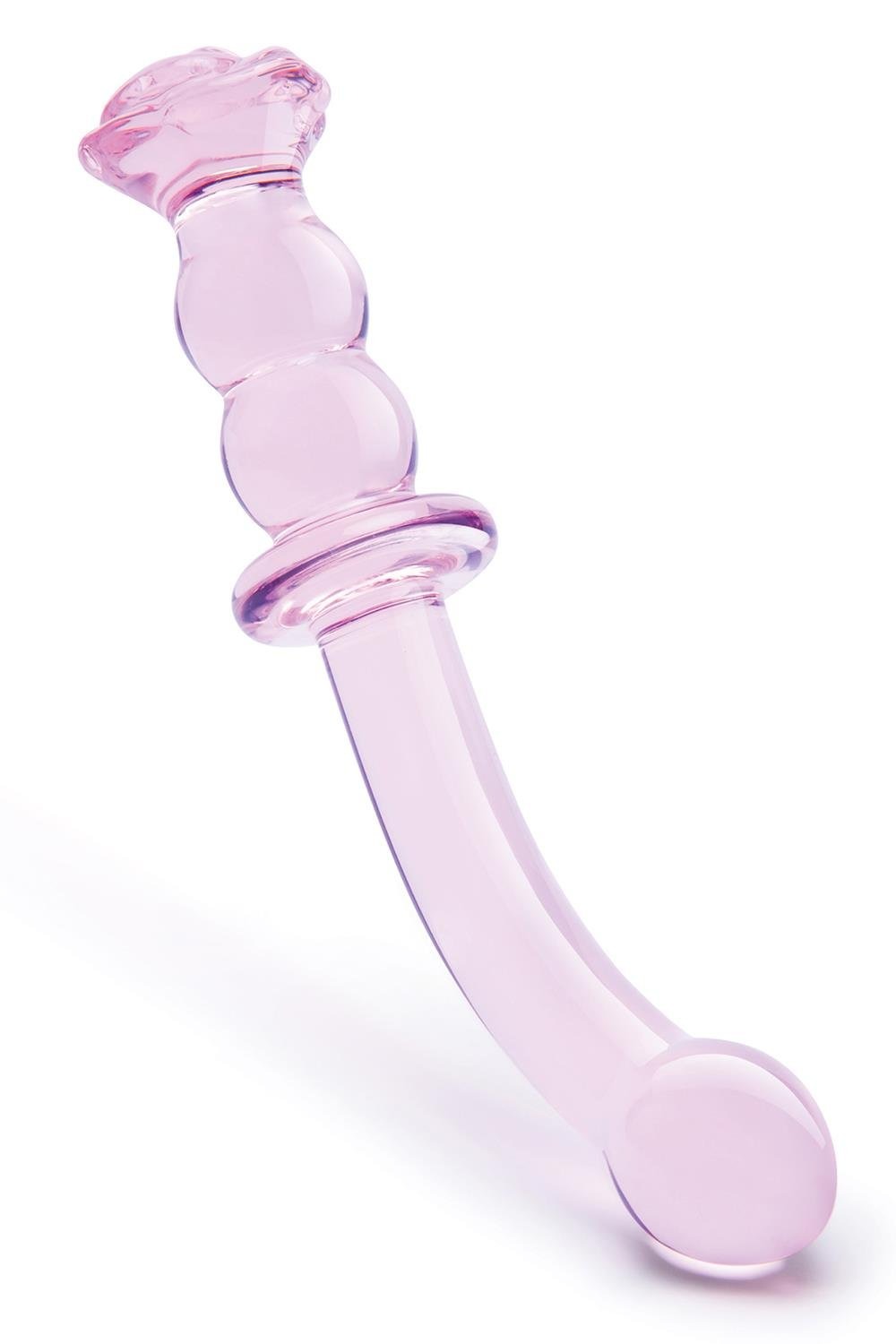 Вигнутий скляний рожевий фалоімітатор для точки G Dream Toys Glaze Glass з бутоном