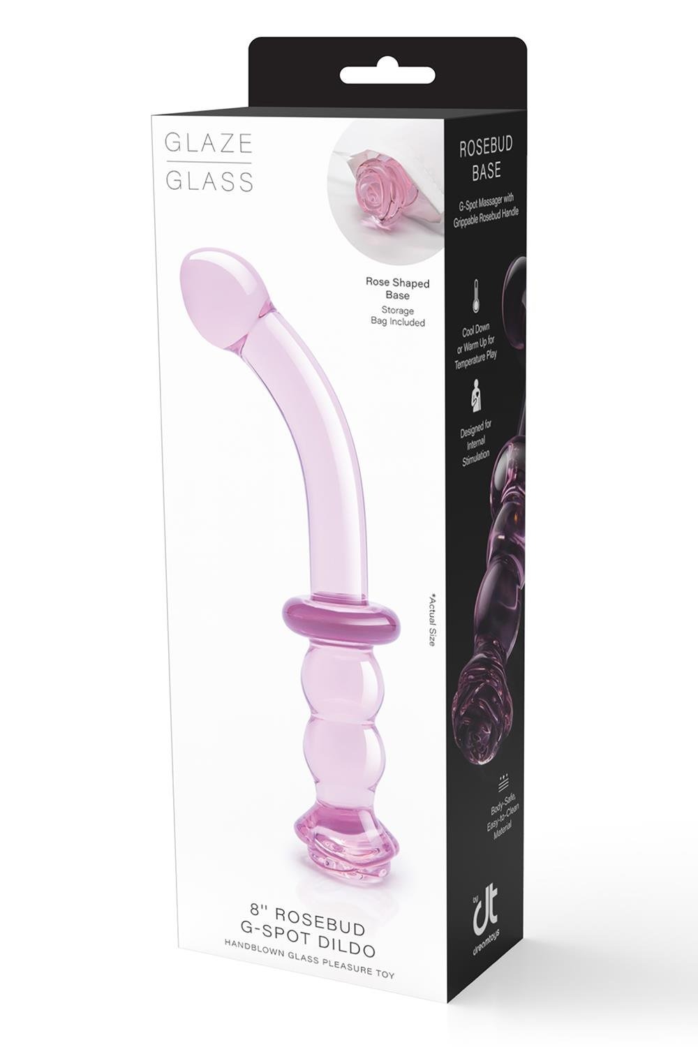 Вигнутий скляний рожевий фалоімітатор для точки G Dream Toys Glaze Glass з бутоном