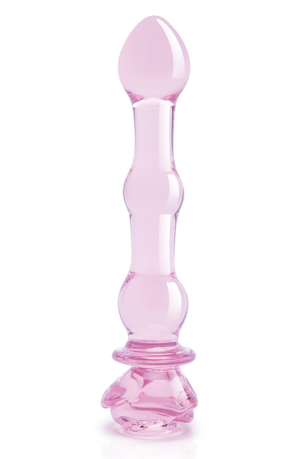 Стеклянный фаллоимитатор Dream Toys Glaze Glass в форме бутона розы с бусинами, розовый