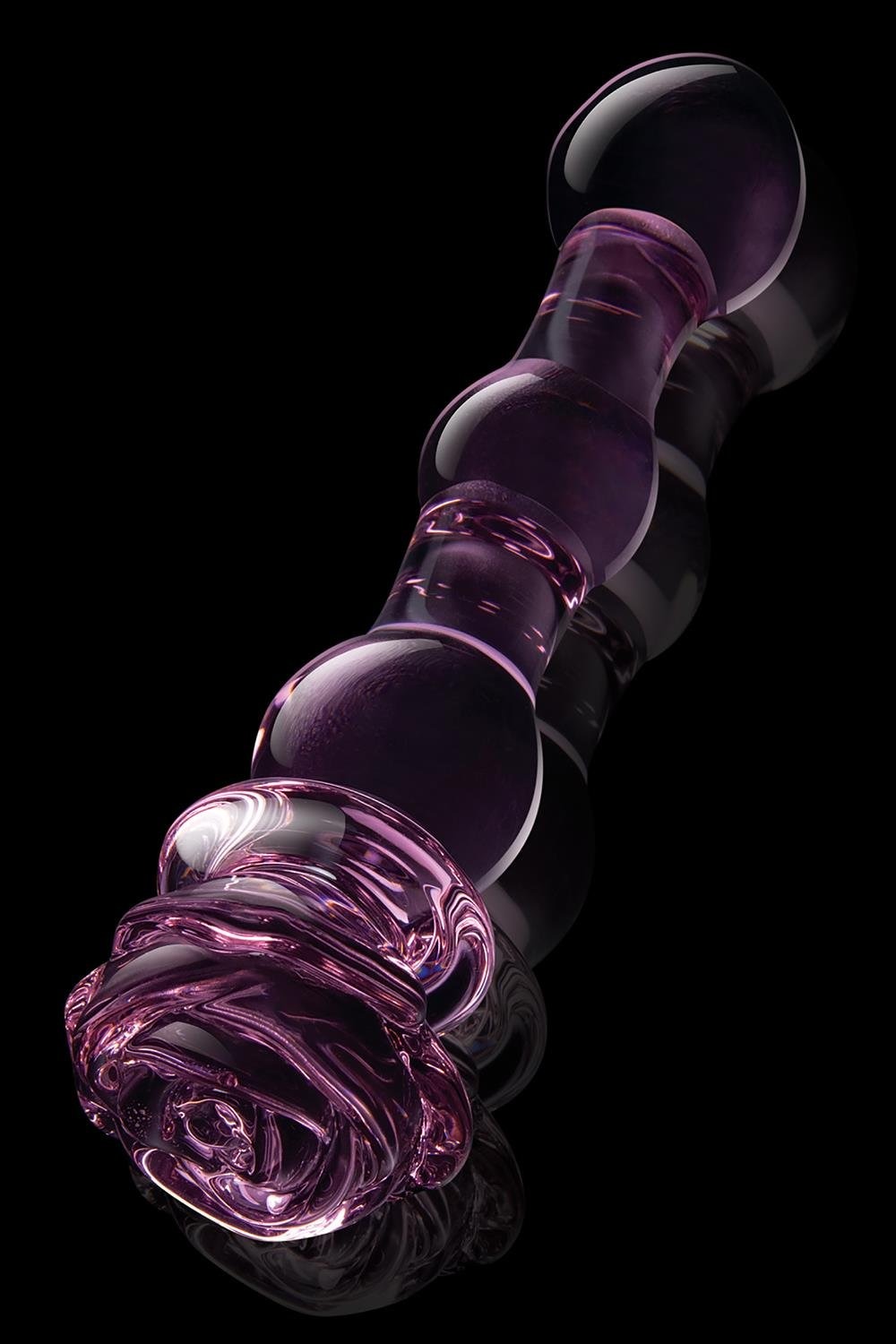 Стеклянный фаллоимитатор Dream Toys Glaze Glass в форме бутона розы с бусинами, розовый