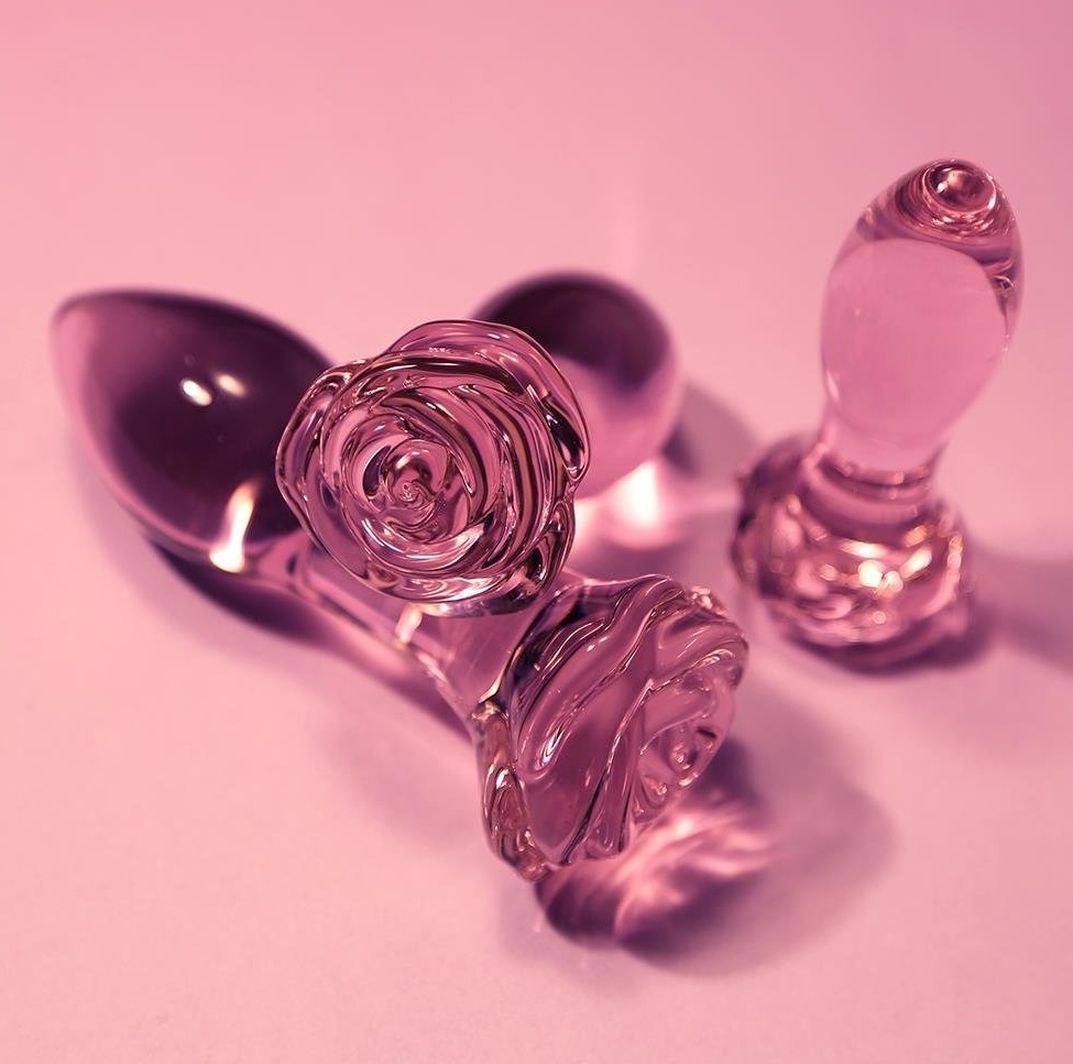 Набор анальных пробок DreamToys Glaze Glass Rosebud стеклянный, розовый, 3 шт.