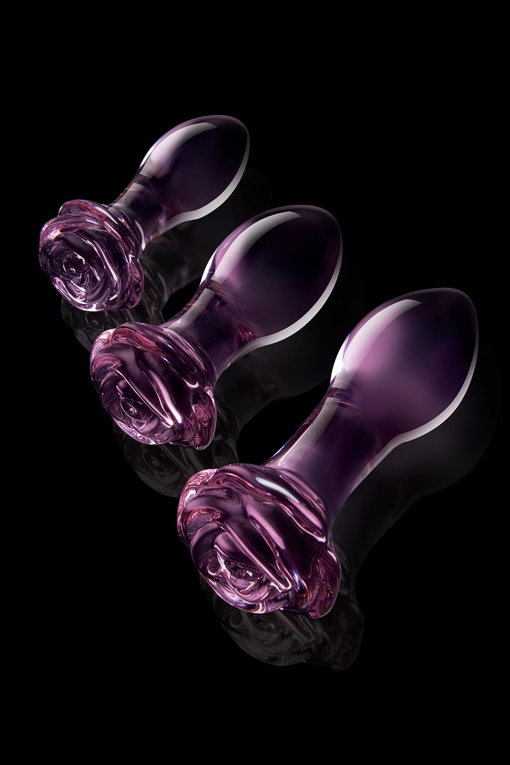 Набор анальных пробок DreamToys Glaze Glass Rosebud стеклянный, розовый, 3 шт.