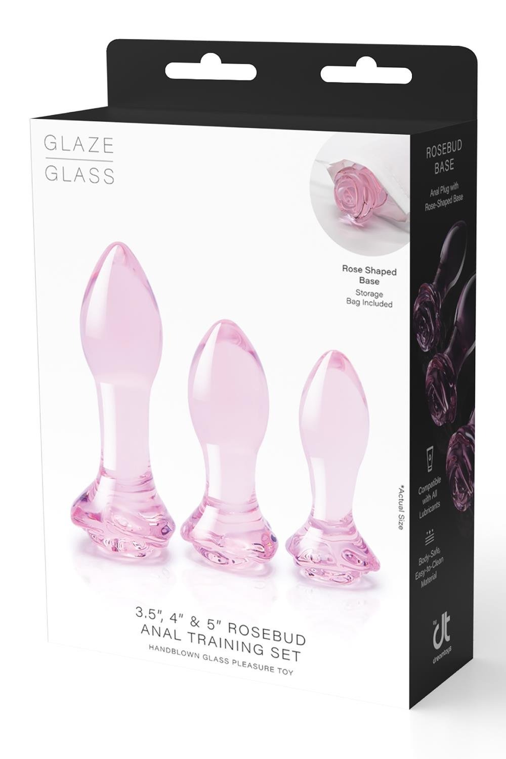 Набор анальных пробок DreamToys Glaze Glass Rosebud стеклянный, розовый, 3 шт.