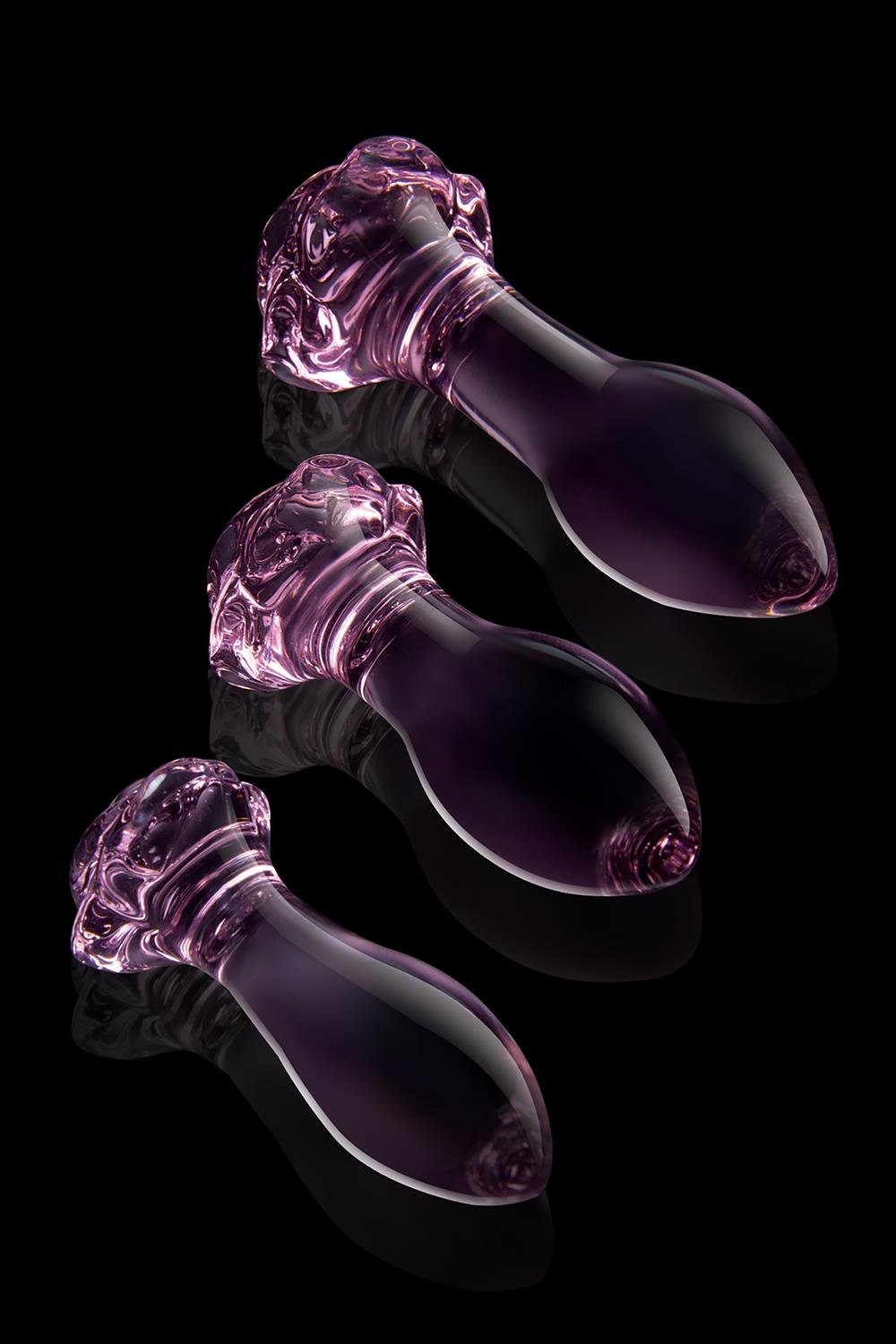 Набор анальных пробок DreamToys Glaze Glass Rosebud стеклянный, розовый, 3 шт.