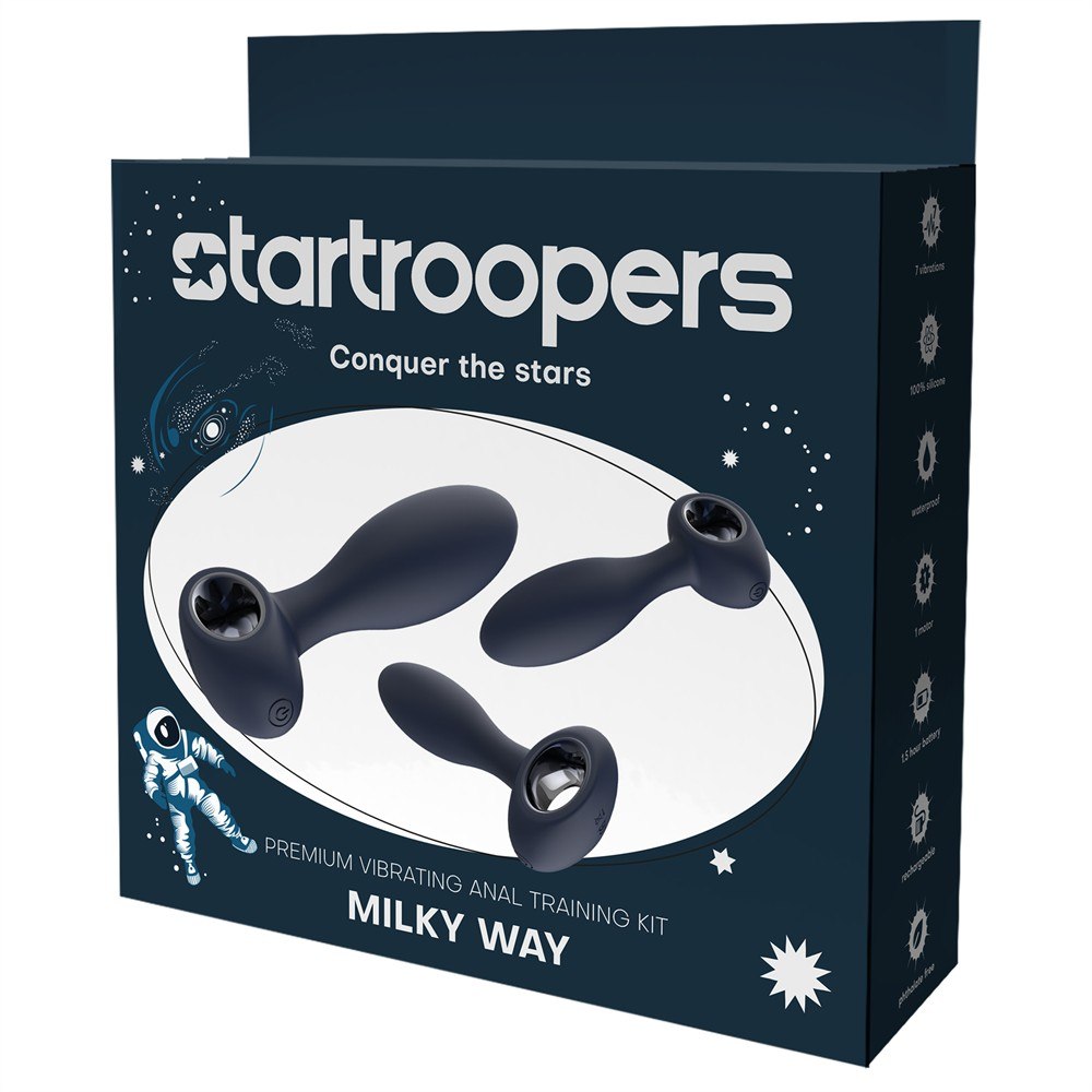 Набір анальних стимуляторів, S, M, L, Dream Toys Startroopers Milky Way, два з вібрацією, синій