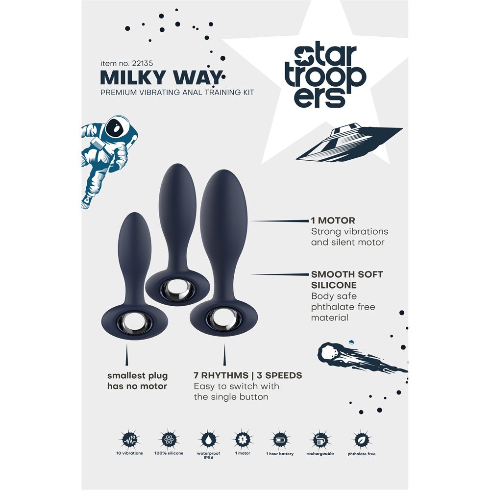 Набір анальних стимуляторів, S, M, L, Dream Toys Startroopers Milky Way, два з вібрацією, синій