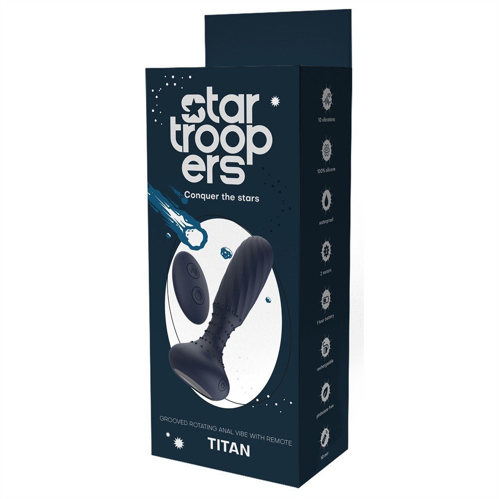 Анальний вібратор з пультом Dream Toys Startroopers Titan з обертовими кульками, синій