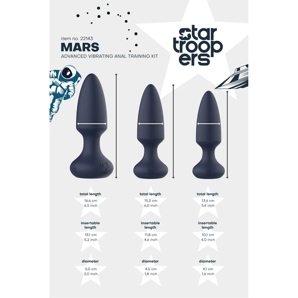 Набір анальних вібраторів, S, M, L, Dream Toys Startroopers Mars синій, 3 шт