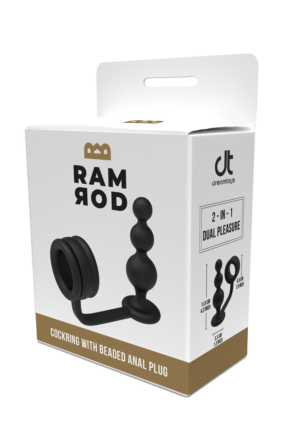 Кольцо для пениса Dream Toys Ramrod с анальной пробкой в форме шара, черное