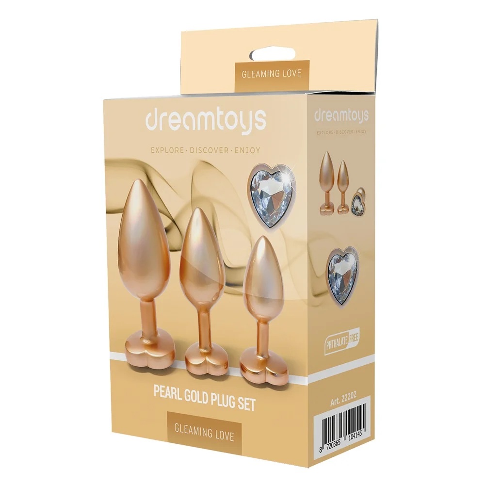 Набор из трёх анальных пробок Dream Toys Gleaming Love, размеры S, M, L, перламутрово-золотые