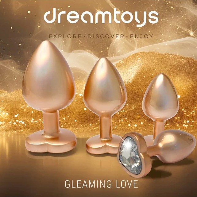 Набор из трёх анальных пробок Dream Toys Gleaming Love, размеры S, M, L, перламутрово-золотые