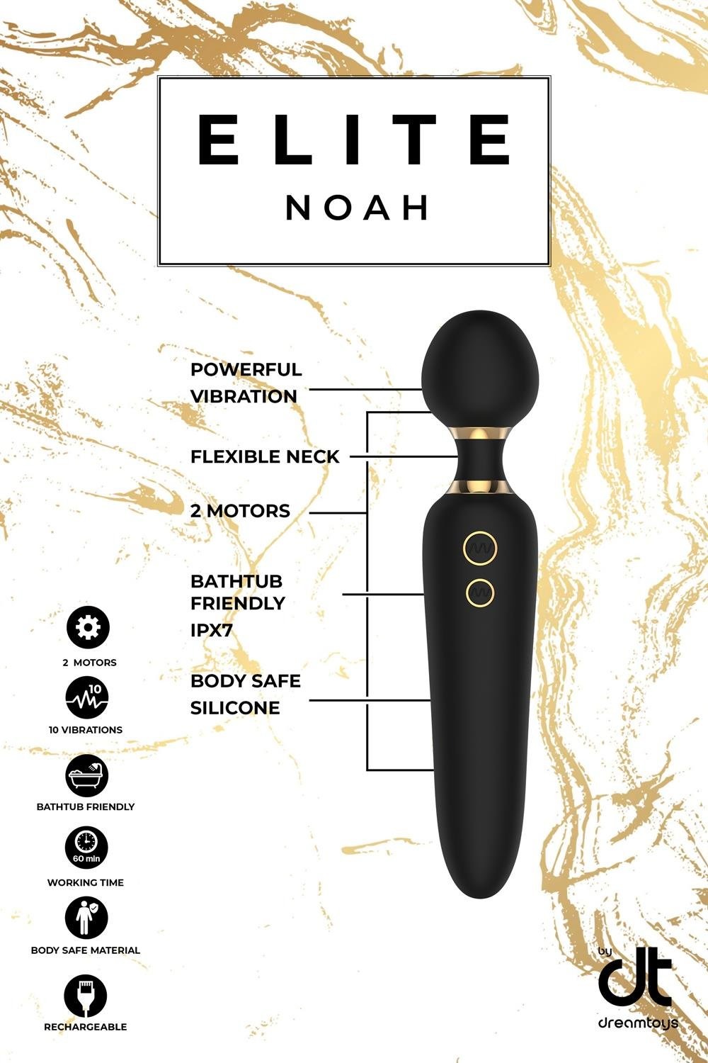 Вибратор микрофон универсальный двухсторонний Dream Toys Elite Noah с 2-мя моторами, черный