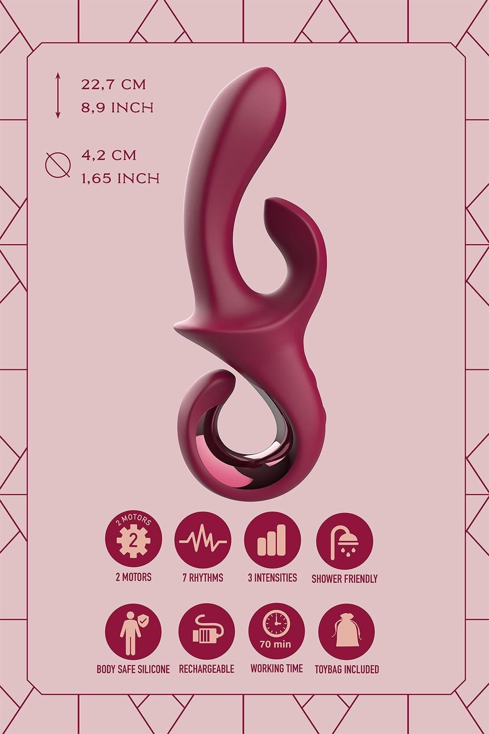 Вібратор-кролик Dreamtoys Glam Duo Vibrator з гачком ручкою, 22.7 х 4.2 см