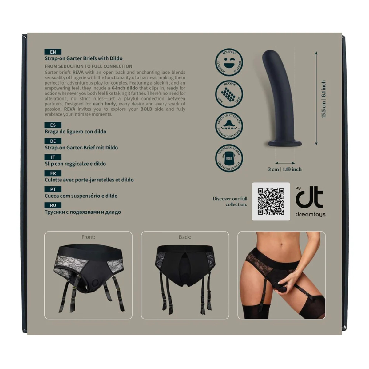 Страпон із трусиками-підв'язками Dream Toys Bold Reva, чорний, розмір S