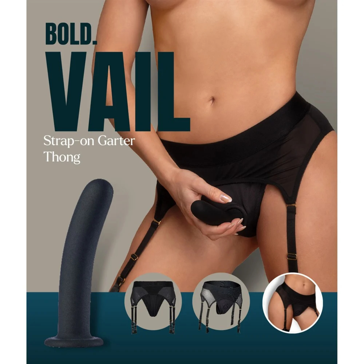 Страпон із трусиками-підв'язками Dream Toys Bold Vail, чорний, розмір S
