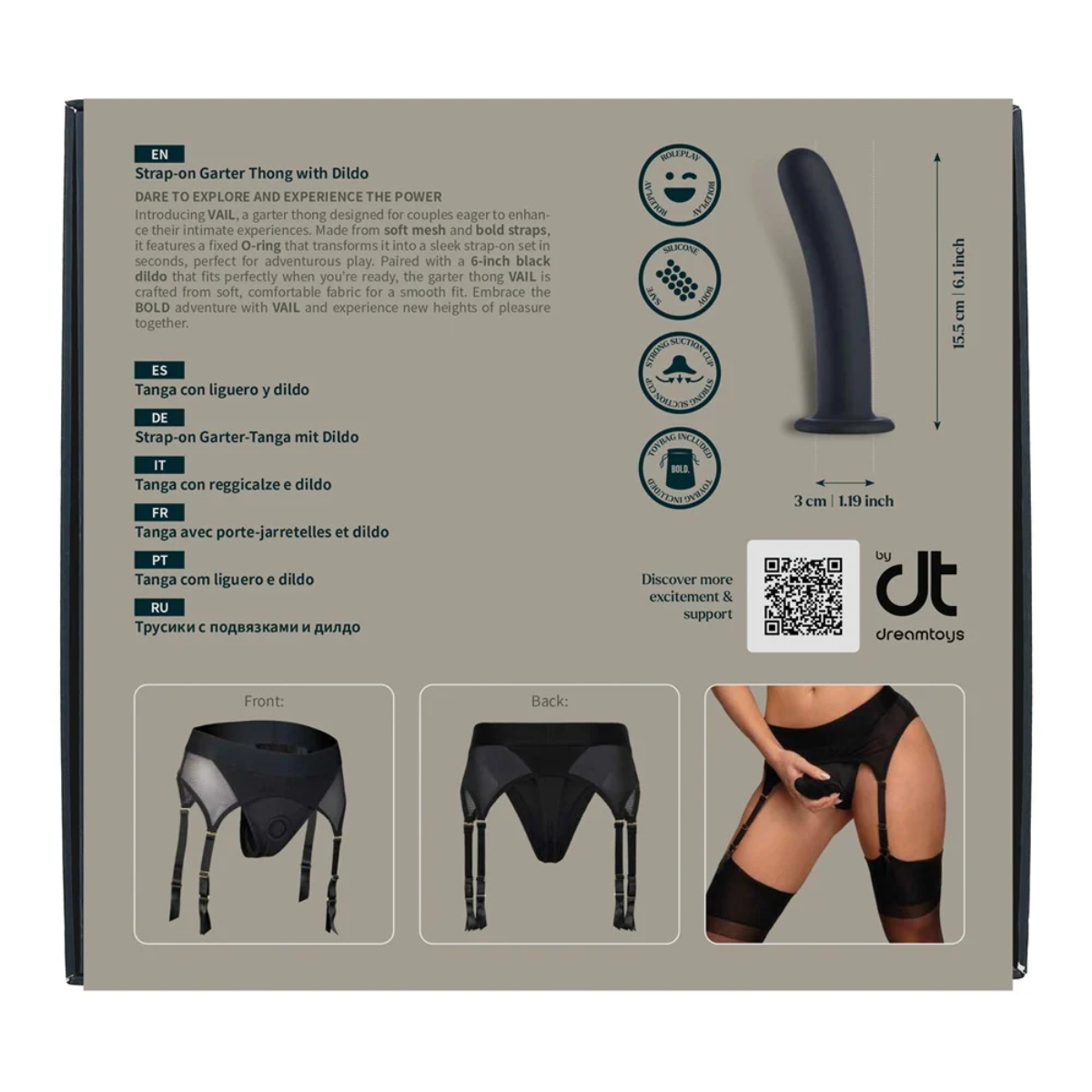 Страпон із трусиками-підв'язками Dream Toys Bold Vail, чорний, розмір S