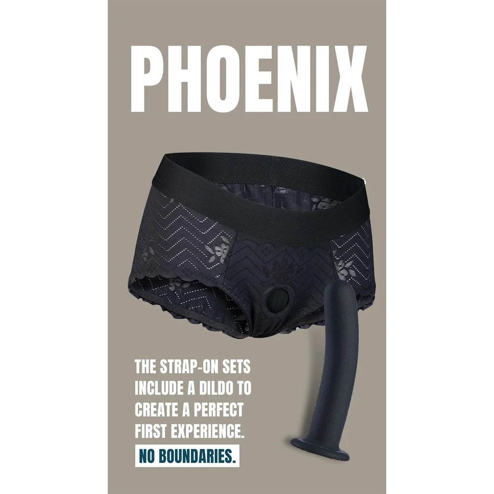Страпон на мереживних трусиках Dream Toys Bold Phoenix, S, чорний, 15,5 × 3 см