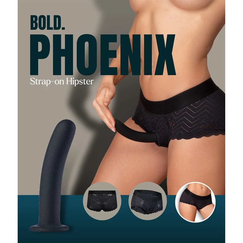 Страпон на мереживних трусиках Dream Toys Bold Phoenix, S, чорний, 15,5 × 3 см