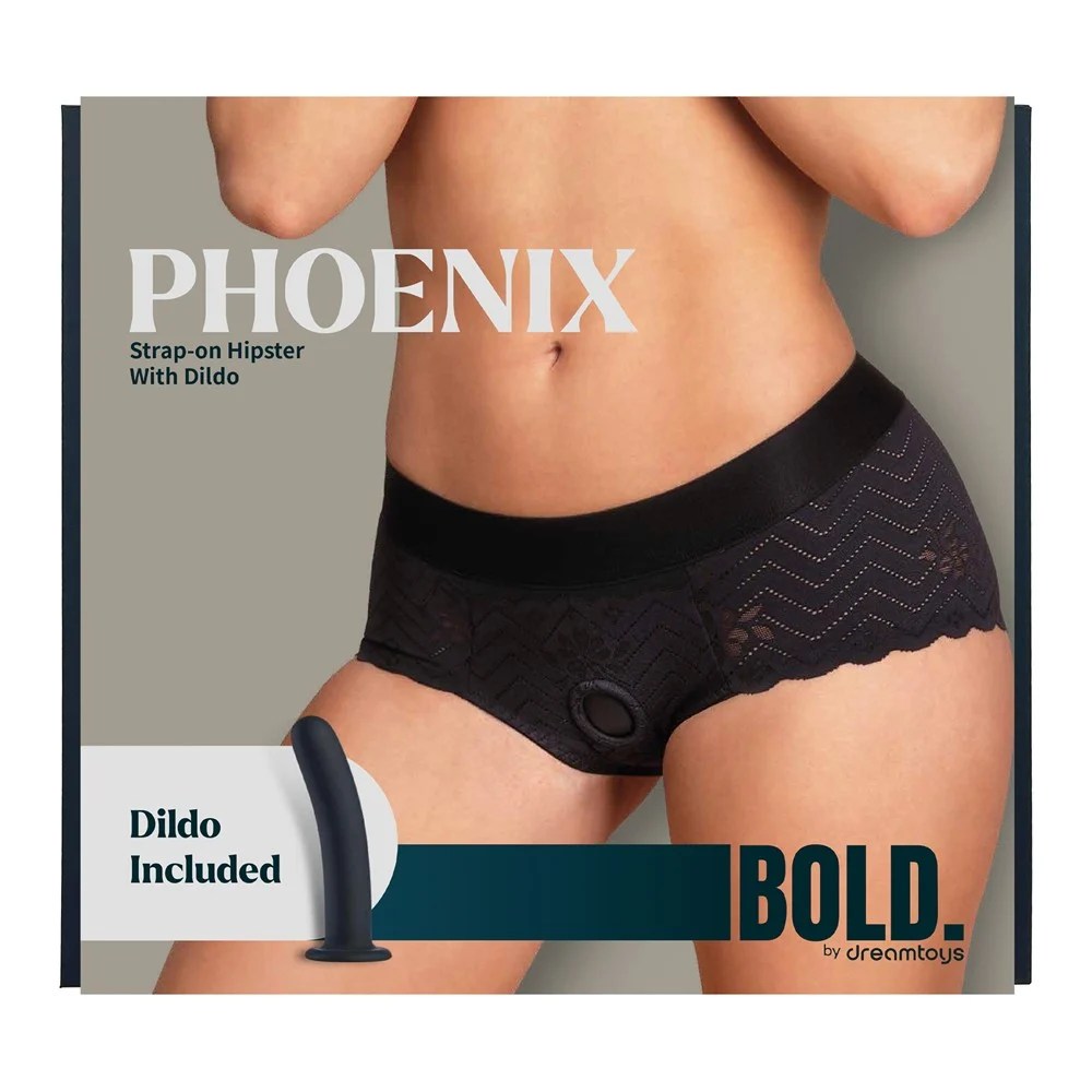 Страпон на мереживних трусиках Dream Toys Bold Phoenix, S, чорний, 15,5 × 3 см