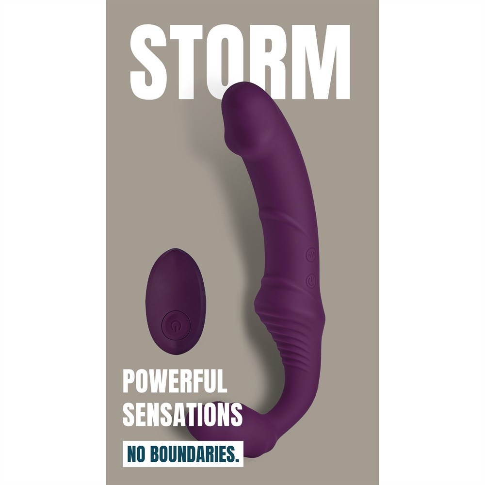Безремінний вібрострапон Dream Toys Storm з пультом дистанційного керування, фіолетовий