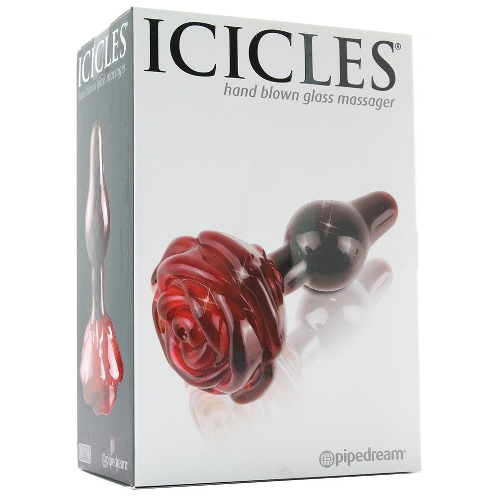 Скляна анальна пробка Pipedream ICICLES у вигляді троянди, червона