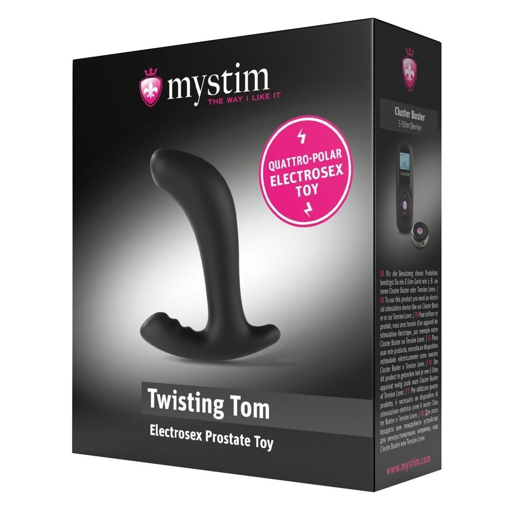 Масажер простати з функцією електростимуляції Twisting Tom Mystim, силіконовий, чорний 13 х 3.3 см