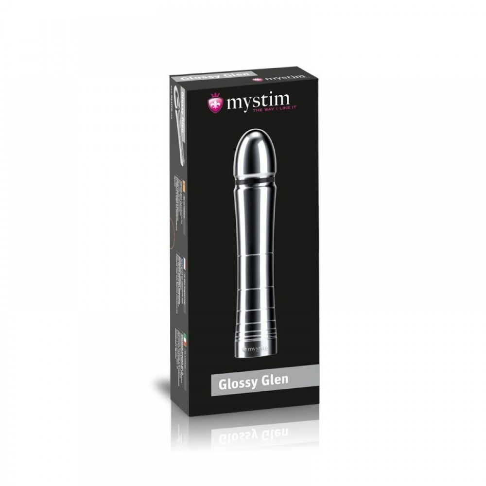 Универсальный фаллоимитатор для электростимуляции Mystim Glossy из алюминия, 14 см х 3.2 см