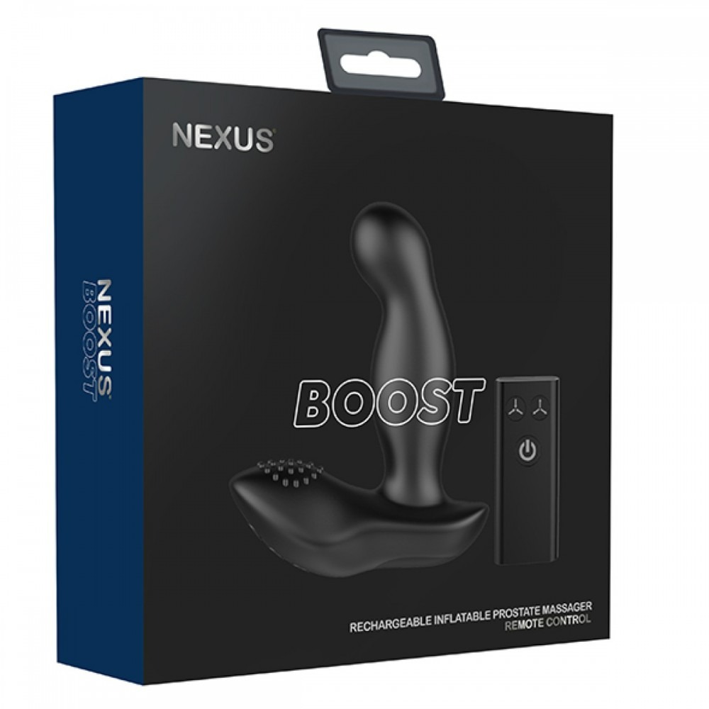 Масажер простати з вібрацією та накачуванням Boost Nexus, силіконовий, чорний, 13 х 3.7 см