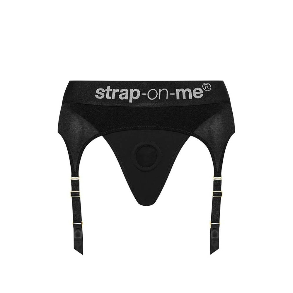 Трусики для страпону, XXL, з підв'язками для панчох Strap-On-Me чорні